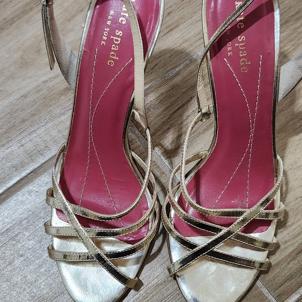 Kate Spade Metallic Gold Strappy Heels. Made In Italy.